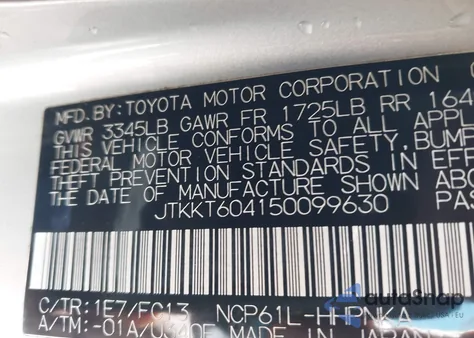 2005 Scion Xa z USA, uszkodzony, nr VIN JTKKT604150099630